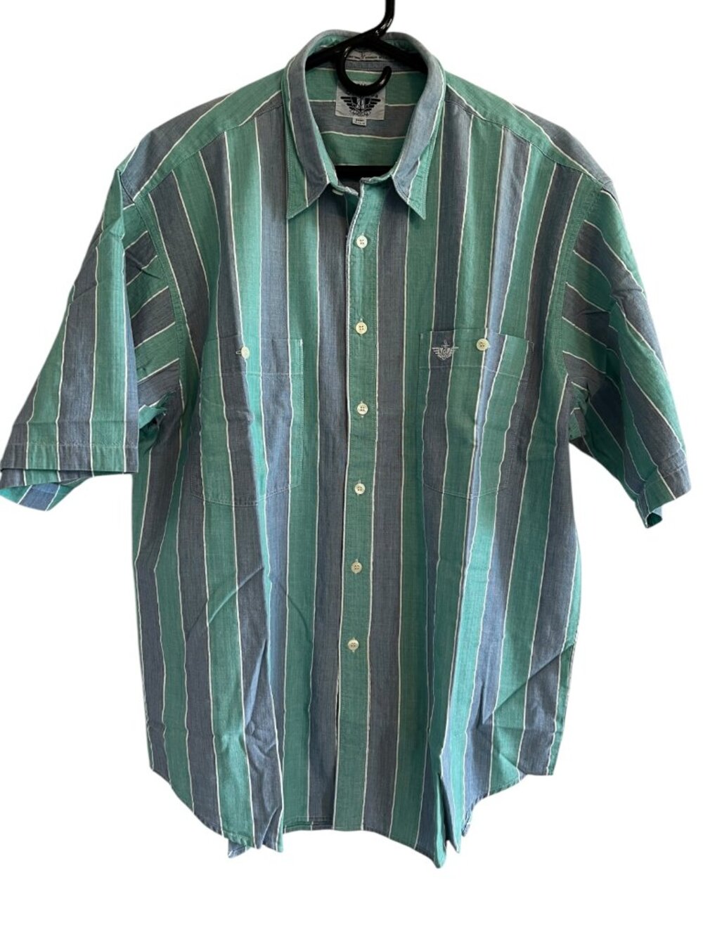 Dockers Mens Denim Blue & Mint Green Short Sleeve Cotton Button-down Shirt L 48"